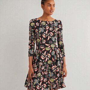 EUC Boden Blossom Pome Fit and Flare Jersey Dress| Black | Size 8